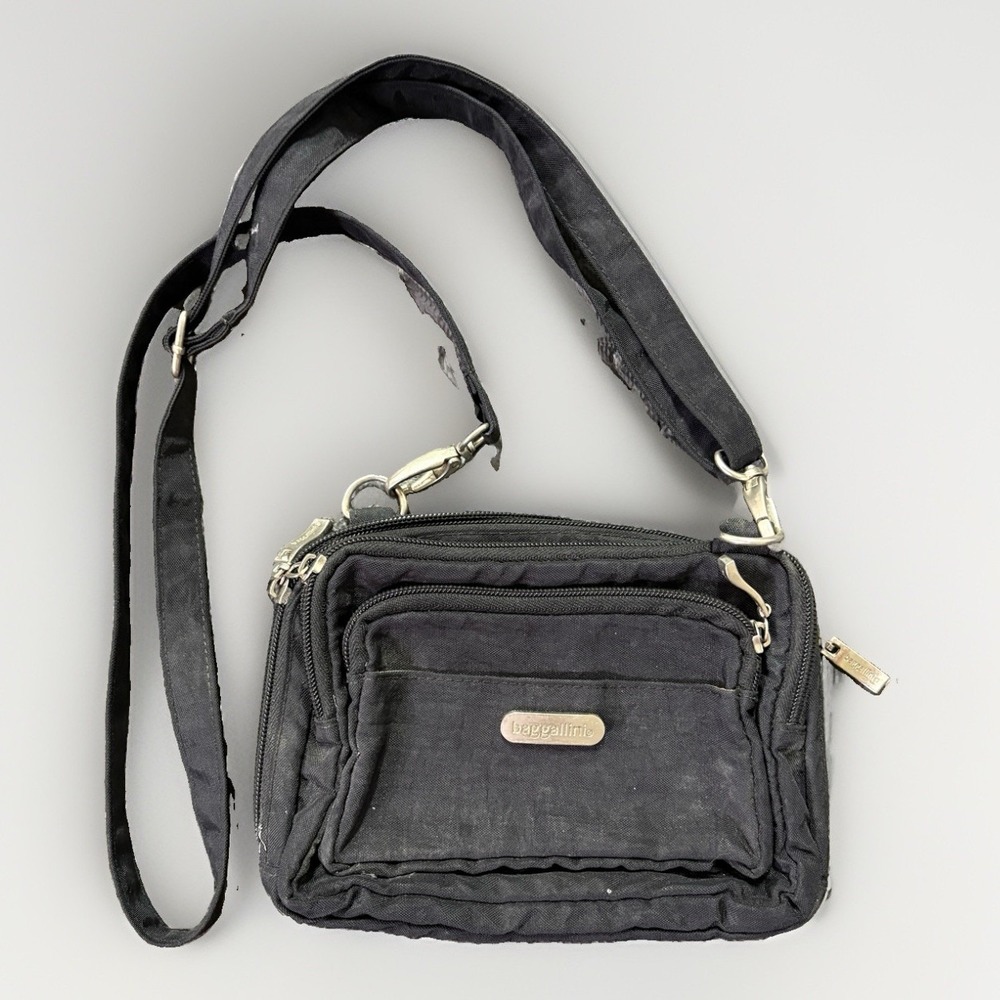 Baggallini Triple Zip Crossbody Waist Black Nylon Bag Travel Organizer Purse - Picture 1 of 7